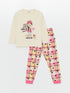 LC Waikiki Crew Neck Printed Long Sleeve Girl Pajama Set